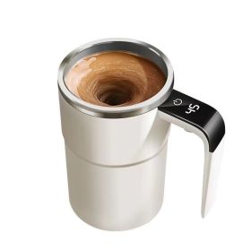 Automatic Coffee Stirring Cup, Stainless Steel Self-stirring Coffee Cup With Lid, Automatic Stirring, LED Intelligent Display Temperature (Color: White)